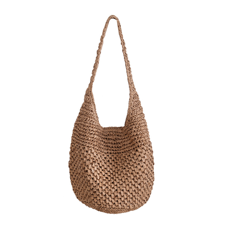 Woven bag for women, summer hollow straw woven bag, woven bucket bag, large capacity beach vacation style shoulder tote bag