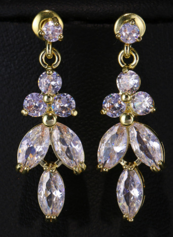 Simple long marquise teardrop zirconia white gold necklace and earrings jewelry set, bridal accessories