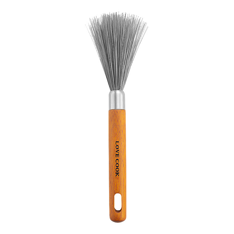 304 stainless steel pot brush household kitchen dishwashing brush hangable wooden handle pot brush cleaning decontamination steel wire brush