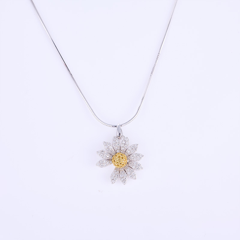 Zircon-Inlaid Daisy Sunflower Earrings Necklace Ring Jewelry Set Niche Clavicle Chain for Women