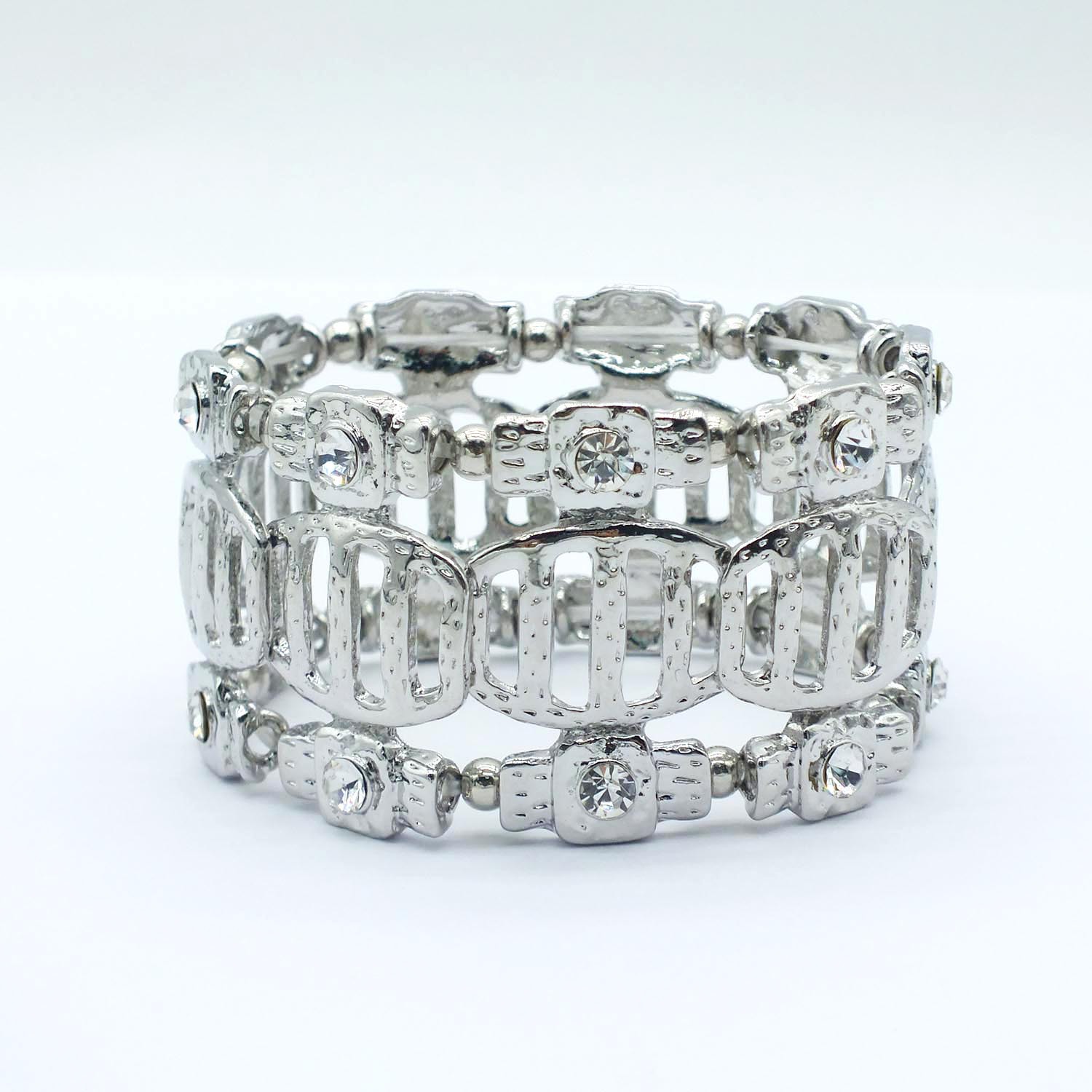 B14 Accessories Mixed Batch Silver Plated Rhinestone Geometric Elastic Bracelet