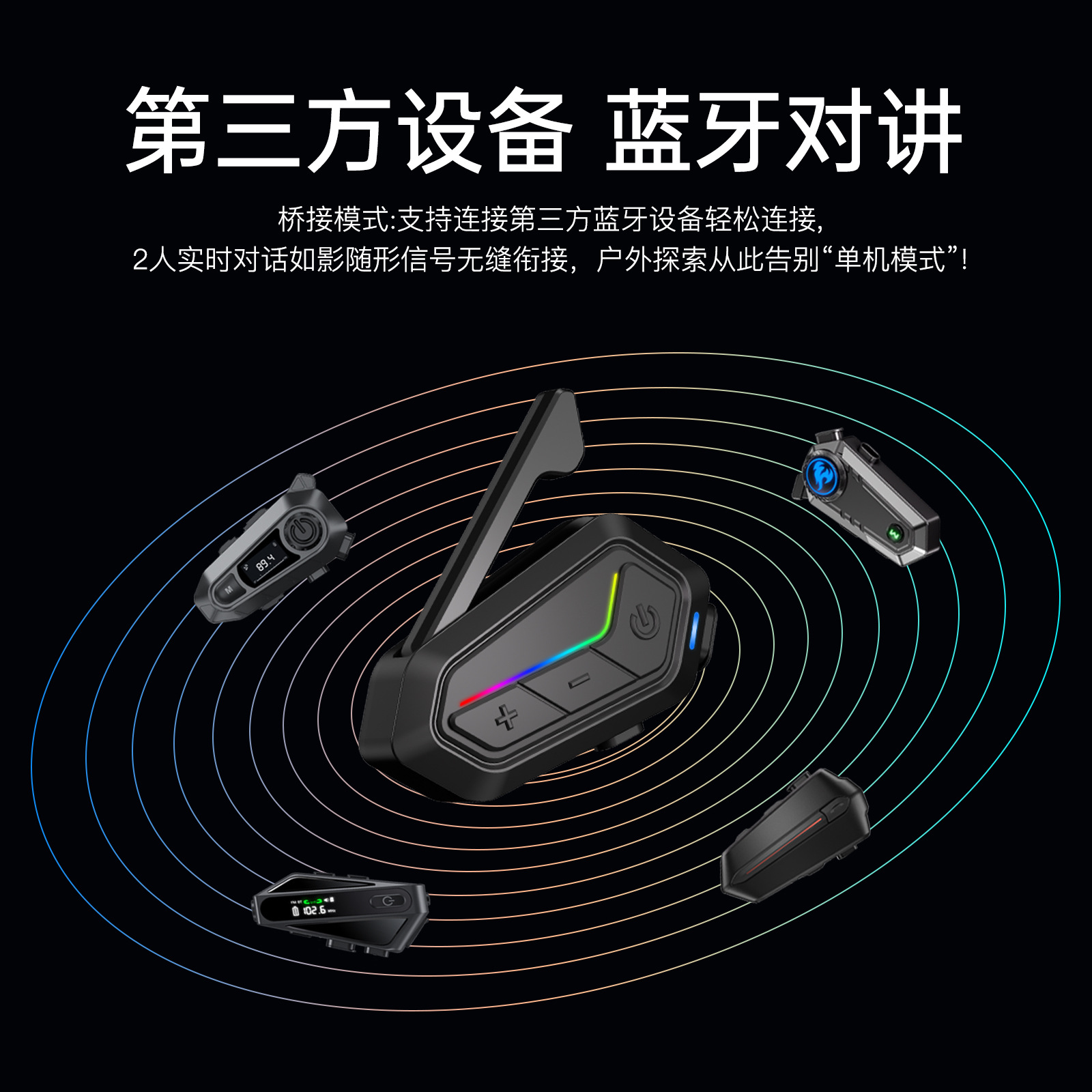 Multi-Person Real-Time Intercom Bluetooth Helmet Headset FM Radio Cross-Connection Music Sharing Headset