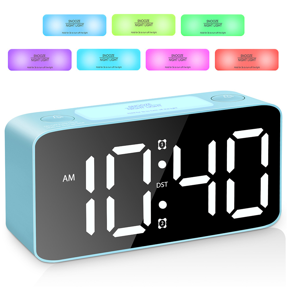 2020 RGB large character large screen large sound LED clock student alarm clock mirror clock table clock 15 color changing screen clock 10 minute alarm