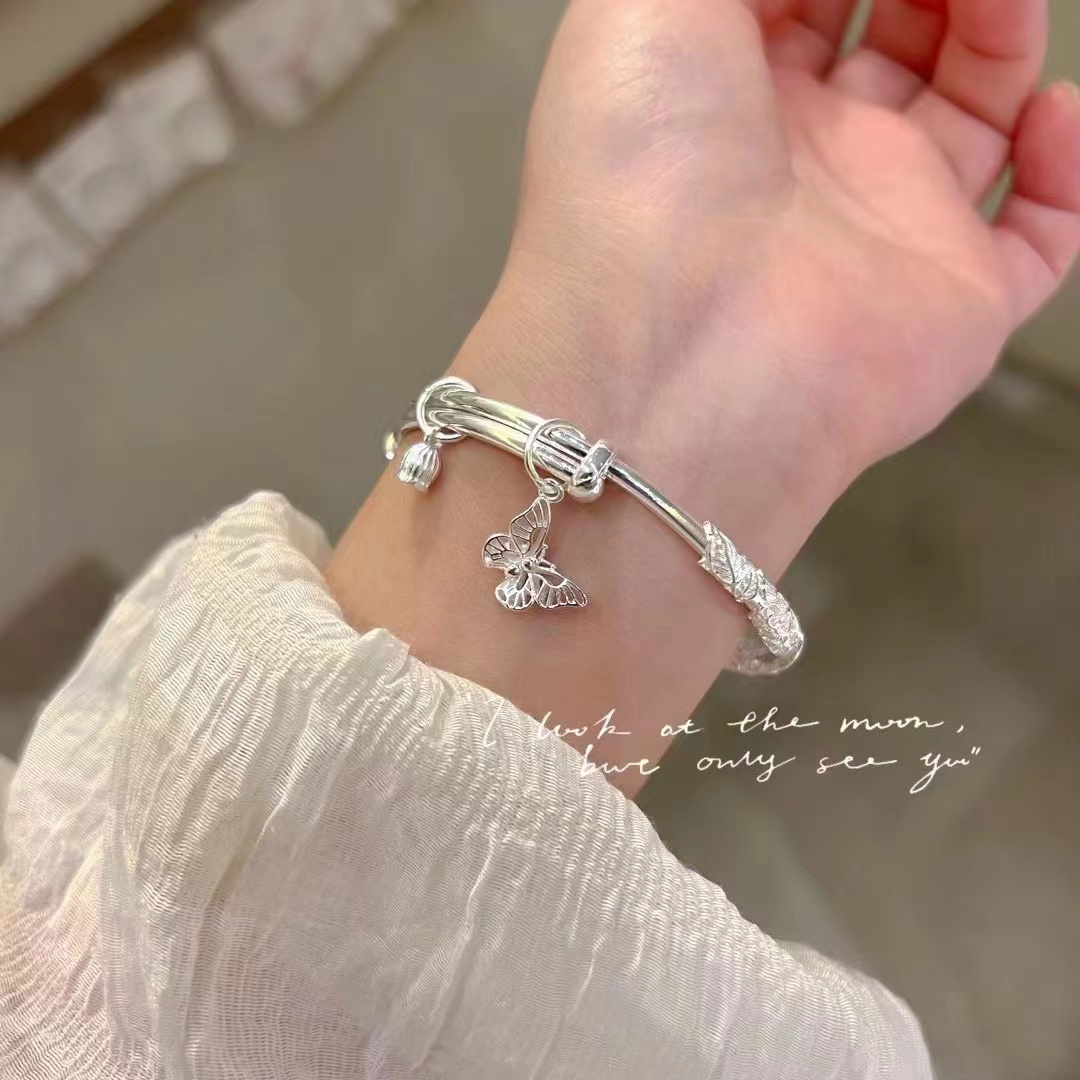 Flourishing pattern silver-plated solid bracelet s999 pure silver bracelet silver jewelry gift gift
