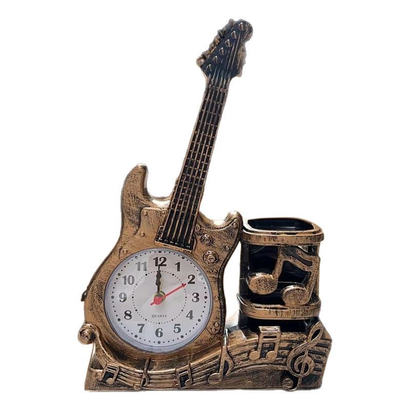 Guitar Alarm Clock with Pen Holder Desktop Ornament Clock Pen Socket Clock Student Gift Birthday Gift Creative