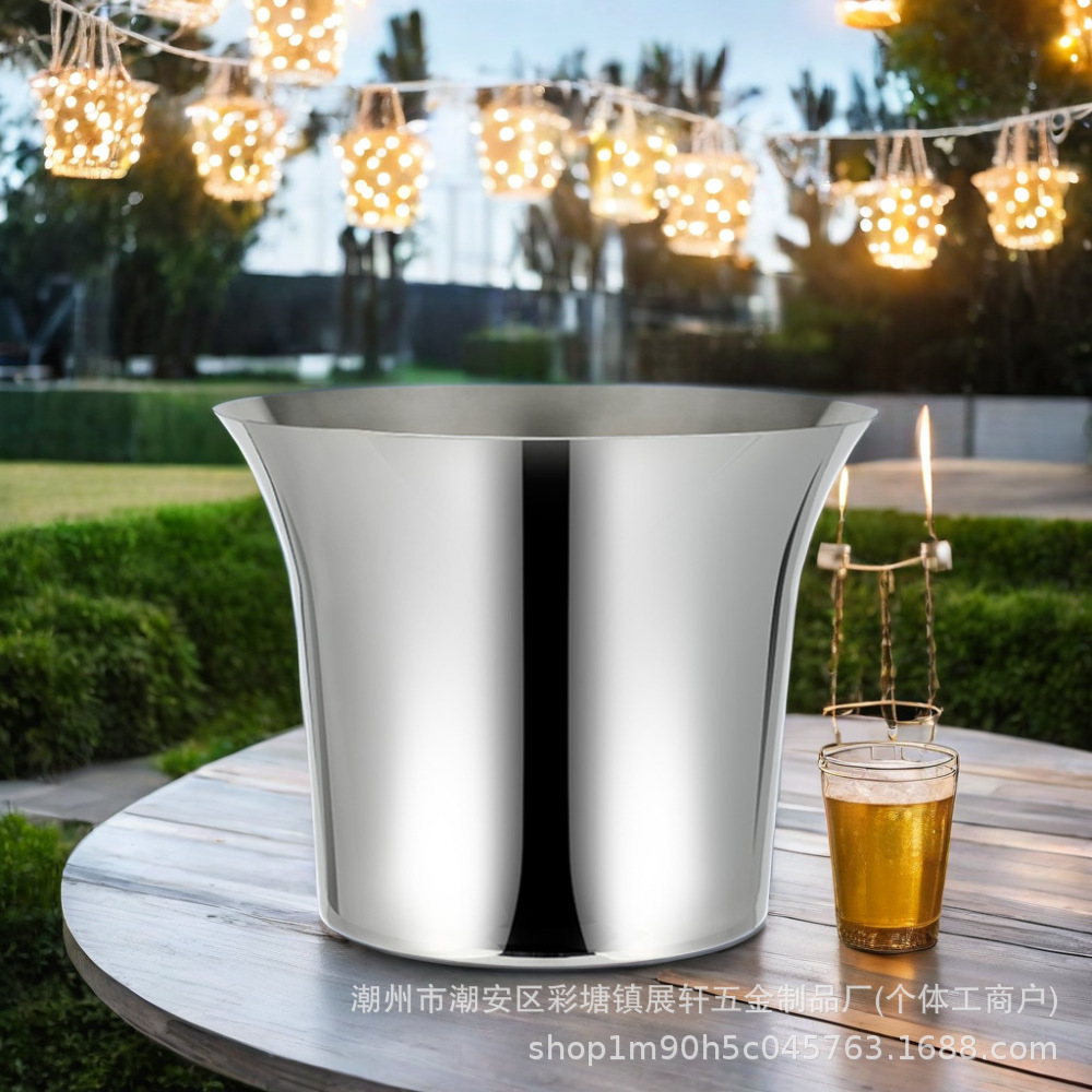 Large flared stainless steel ice bucket for beer, red wine, champagne, party bar large-capacity ice bucket