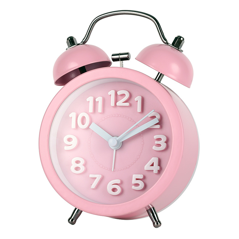 Three-dimensional digital bell clock, convex face texture metal alarm clock, silent luminous desk clock