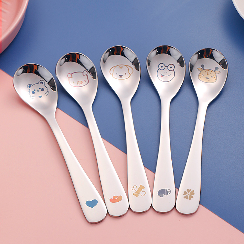 304 stainless steel spoon fork set children's cutlery cartoon spoon fork eating baby food spoon infant spoon