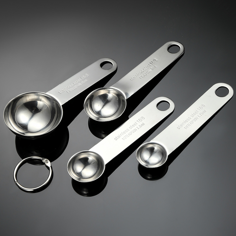 304 stainless steel coffee measuring spoon, four-piece set, seasoning spoon, milliliter spoon, milk powder spoon, kitchen baking measuring spoon with scale