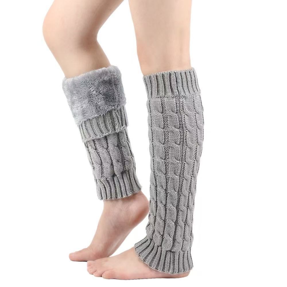 Autumn Winter Knit Cable Pattern Stacked Socks Cuff Women's Fleece Lined Foot Warmers Jacquard High Tube Thick Warm Leg Warmers