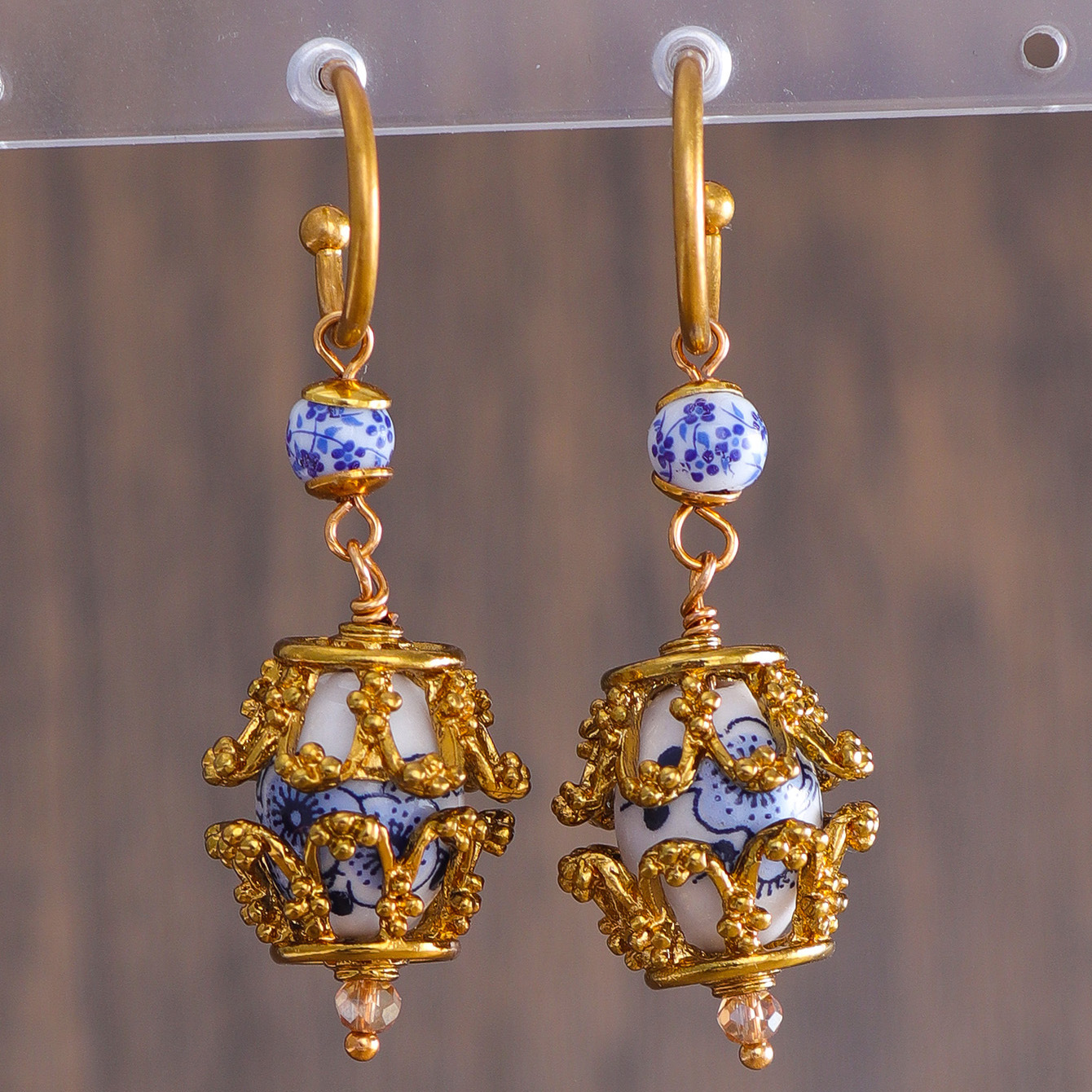 Original Design New Chinese Style Blue and White Porcelain Metal Earrings Women