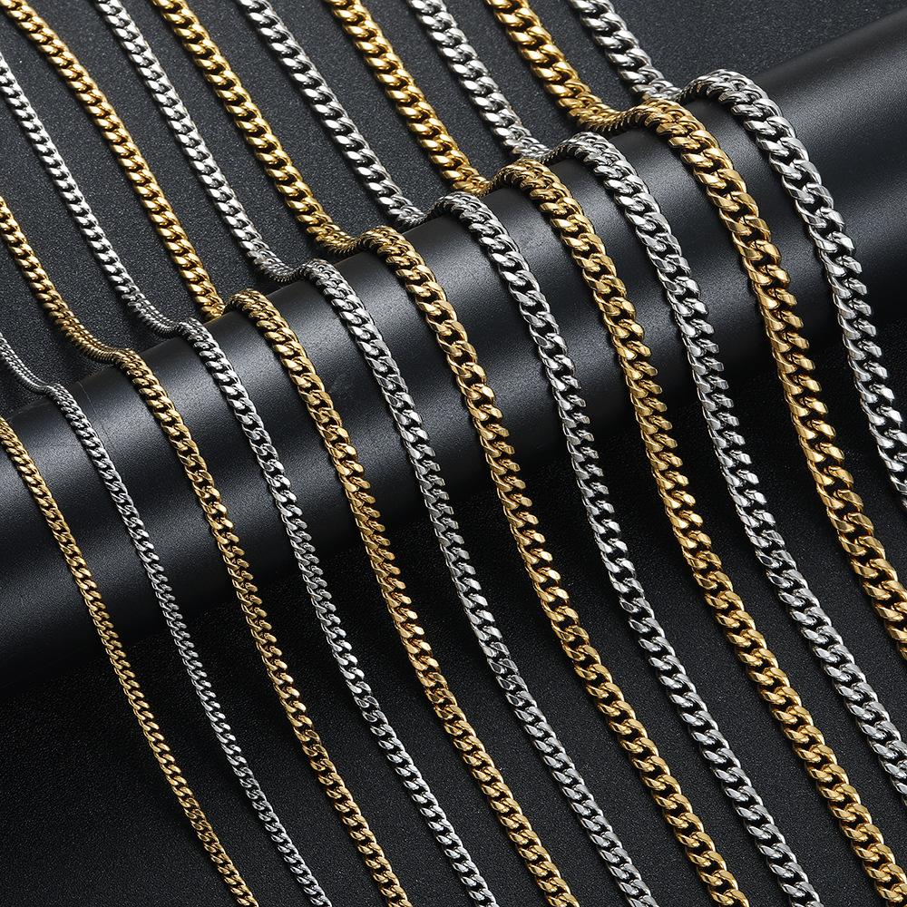 4mm 5mm 6mm 7mm 8mm 9mm stainless steel round polished Cuban chain men's smooth Cuban necklace