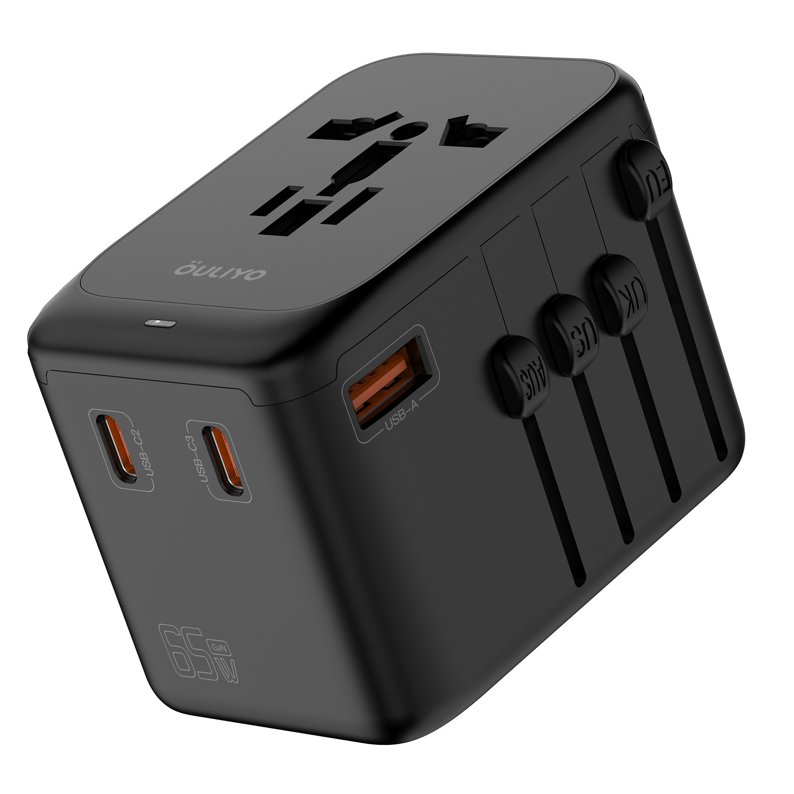 65W GaN 4-Port Fast Charging Adapter Plug 3 Type-C High Power Travel Socket HUB Converter
