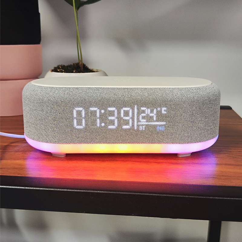 Colorful speaker clock alarm clock wireless charging multi-function Bluetooth wireless charger night light speaker wireless charger