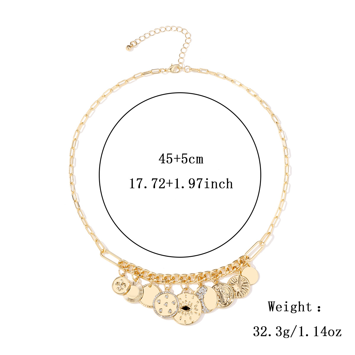 Kenjie mysticism coin rhinestone embossed small pendant bib necklace for women neck accessory