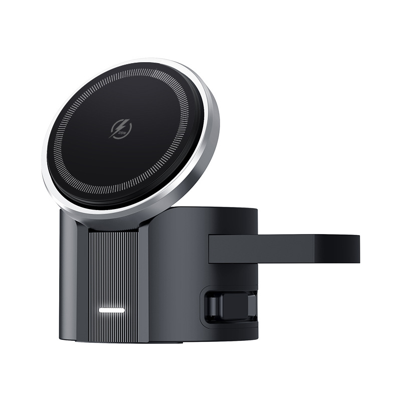 25W Magnetic 3-in-1 Wireless Charger Foldable Retractable Cable Stand Suitable for Apple Phone Watch Earphones