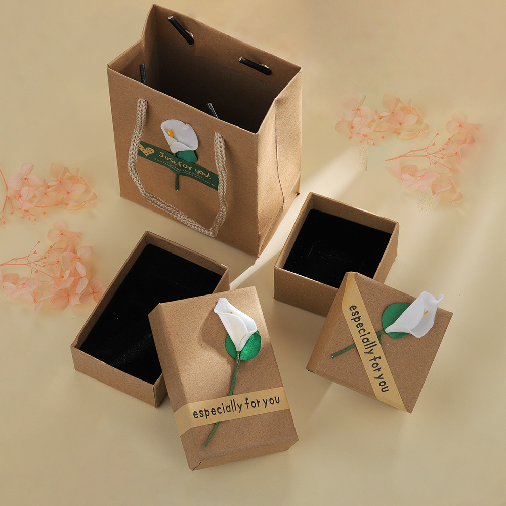 Jewelry Box Set Vintage Kraft Paper Gift Box Necklace Ring Bracelet Jewelry Box Flower Box