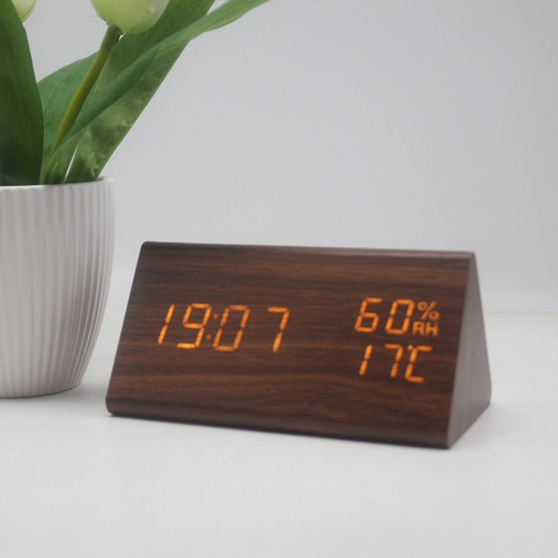 New Temperature and Humidity Multifunctional Silent Alarm Clock LED Wooden Clock Student Gift Electronic Clock