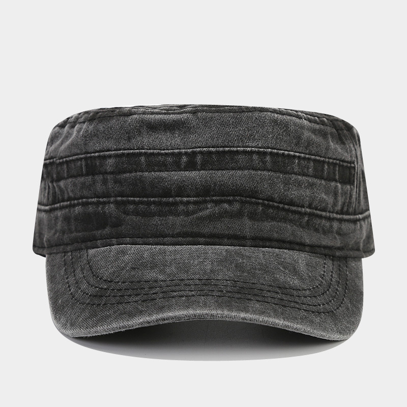 British Washed Distressed Flat Top Sailor Cap, Military Training Plain Solid Color Military Cap for Men and Women, Short Brim Sun Duckbill Cap