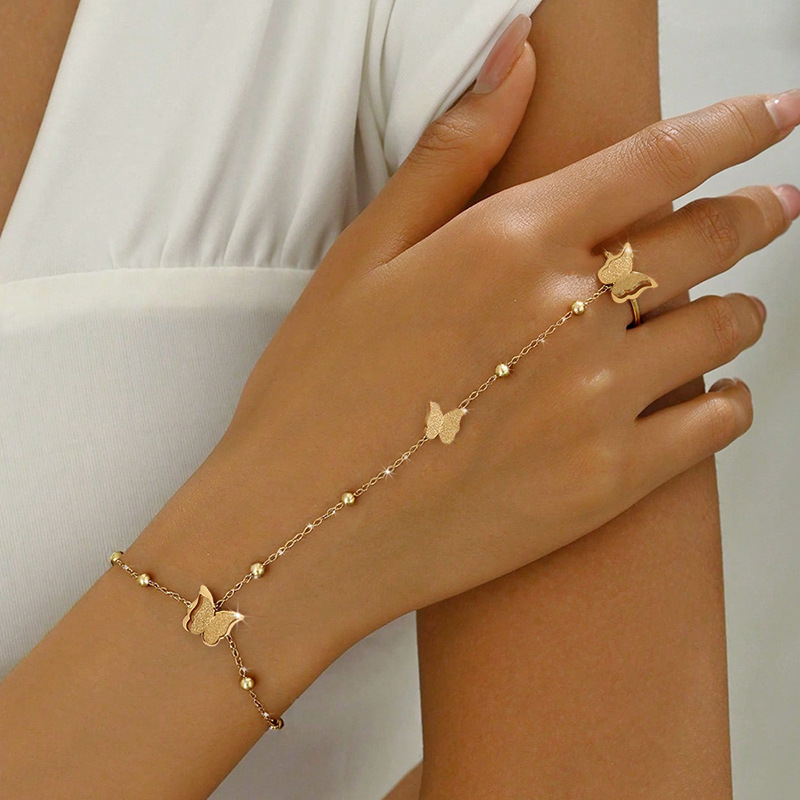 BS0007 Stainless Steel Hand Back Chain Open Ring Bracelet Integrated Women's Jewelry Bracelet Accessory