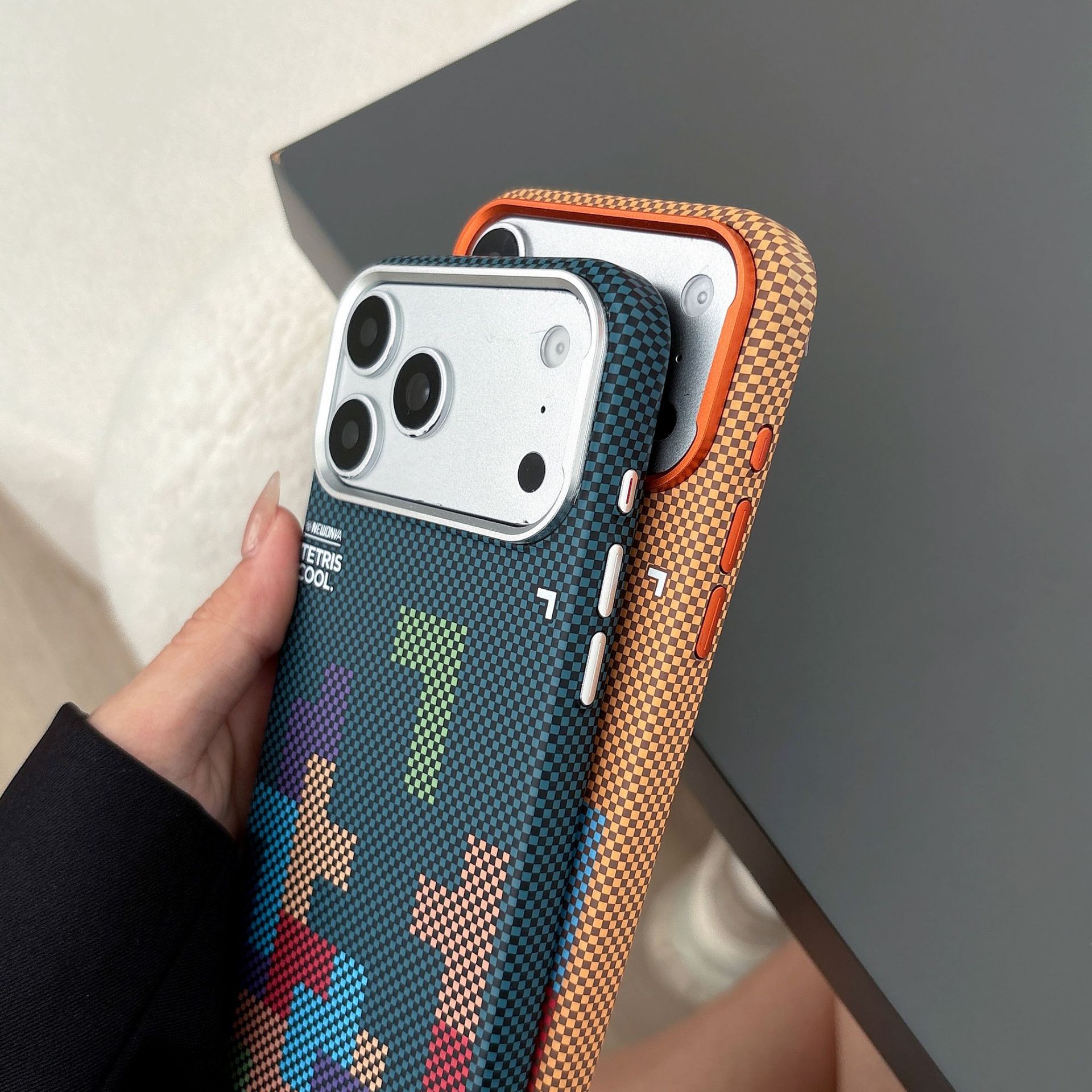 For iPhone 17 Pro Max Stitched Contrast Color Block Phone Case Apple 16 Woven Texture Magnetic Matte Hard Case
