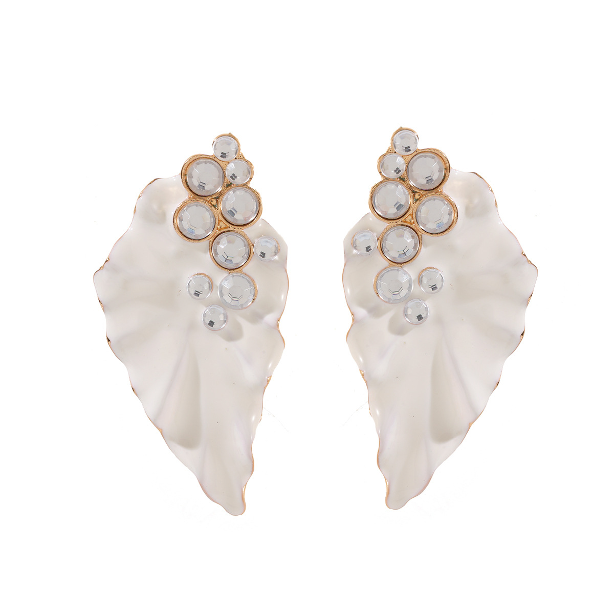 ZA exaggerated white enamel petal drop earrings rhinestone earrings for women ear accessories