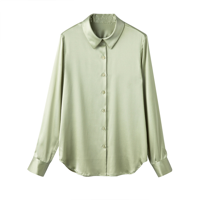 Mulberry silk long-sleeved shirt for women 2026 spring/autumn professional contrasting color commuter shirt slim fit square collar top
