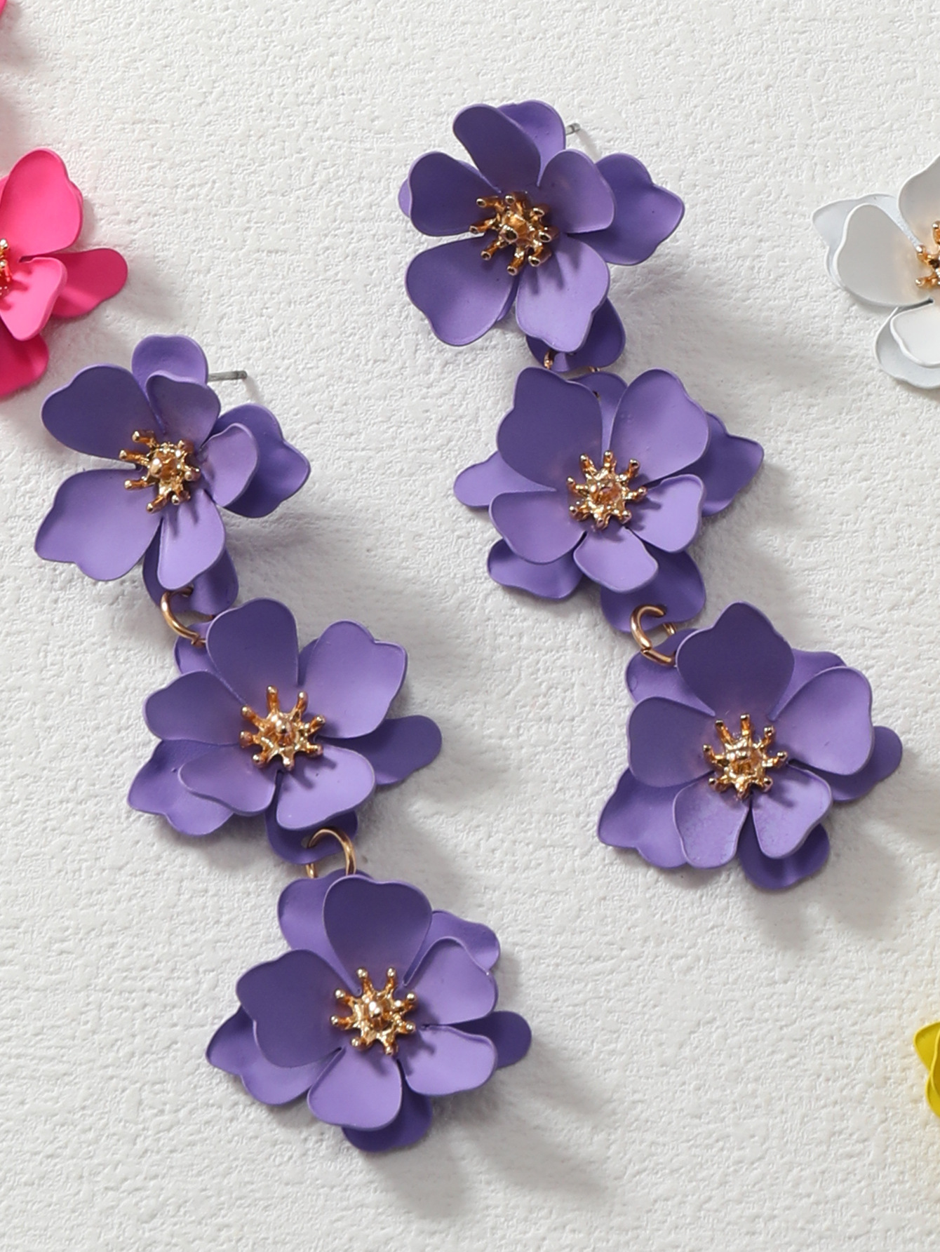 High-quality long dopamine flower earrings rose red ear studs
