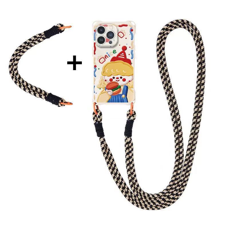 Hamburger girl compatible Apple 15 Pro Max diagonal phone case iPhone 14 anti-drop 13 wrist strap 12/11 soft x