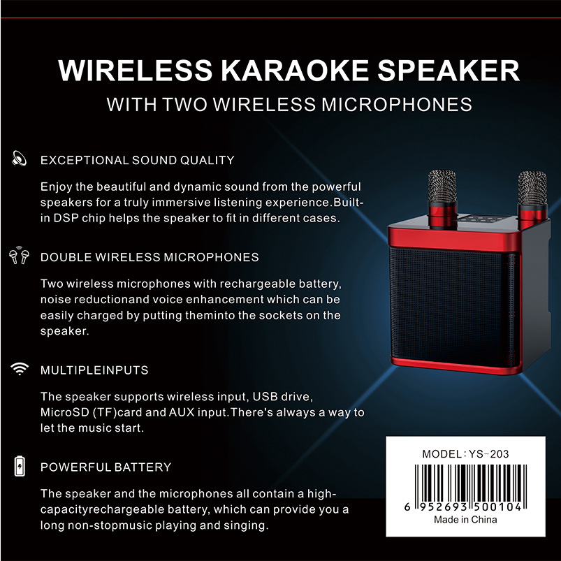 Premium Wireless Bluetooth Outdoor KTV Home Entertainment Good Sound Quality Voice Changer KTV Speaker