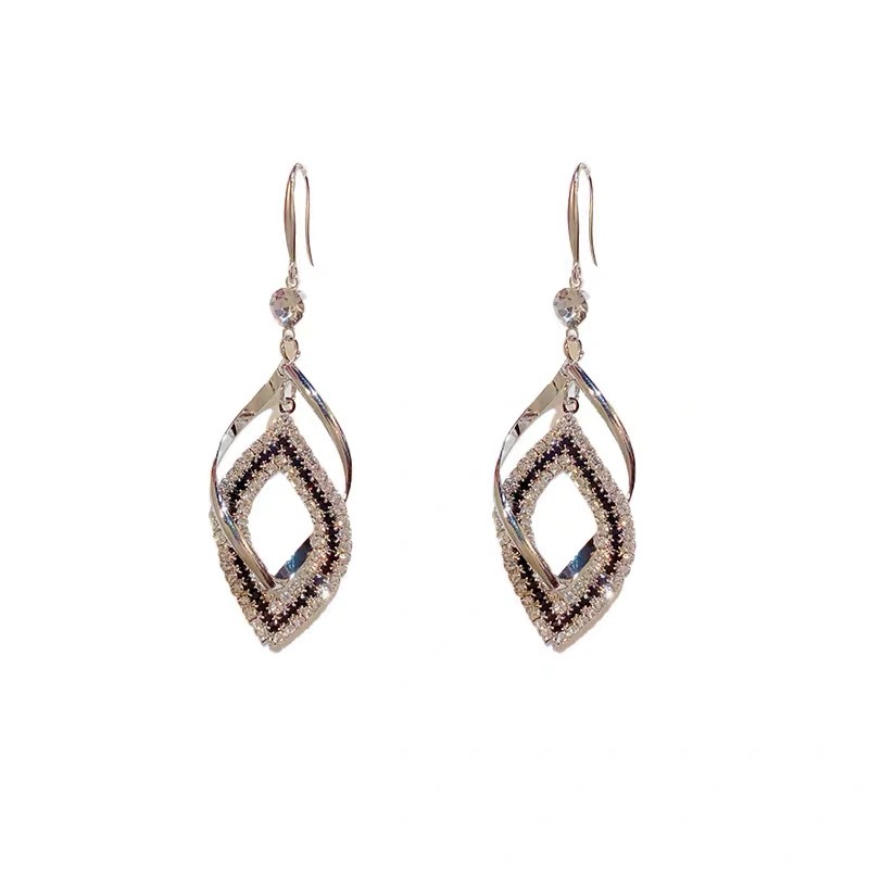 Double layer geometric rhombus earrings women new ear hook ear accessories
