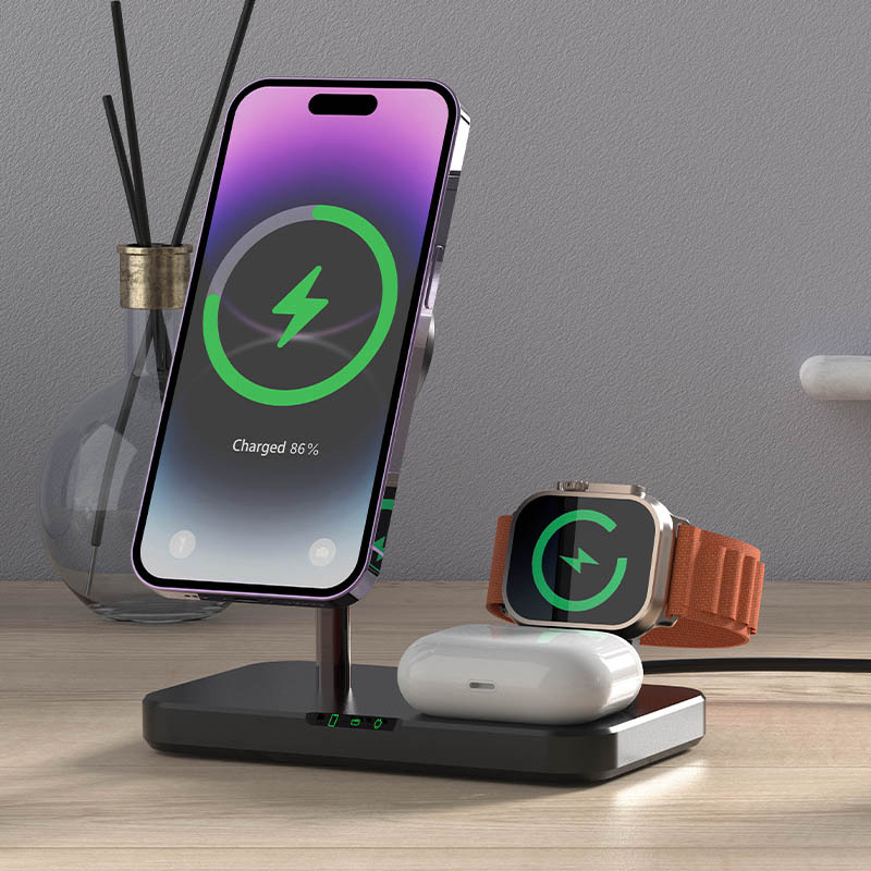 Qi2 Three-in-One Wireless Charger Supports MagSafe Magnetic Adjustable Angle 15W Fast Charging