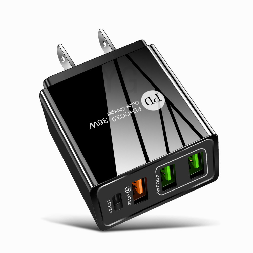 PD36W+3USB2.4A Dual USB Fast Phone Charger Multi-Port Adapter with Light Charging Head Travel Charger