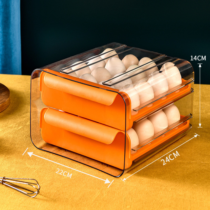 Refrigerator Egg Storage Box PET Transparent 32-Grid Double-Layer Drawer Type Egg Box Fresh-Keeping Box Kitchen Egg Box