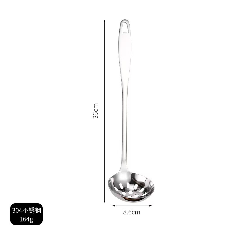 304 stainless steel flat handle soup spoon, strainer spoon, soup spoon, thickened long handle spoon set, household kitchen exquisite hot pot spoon