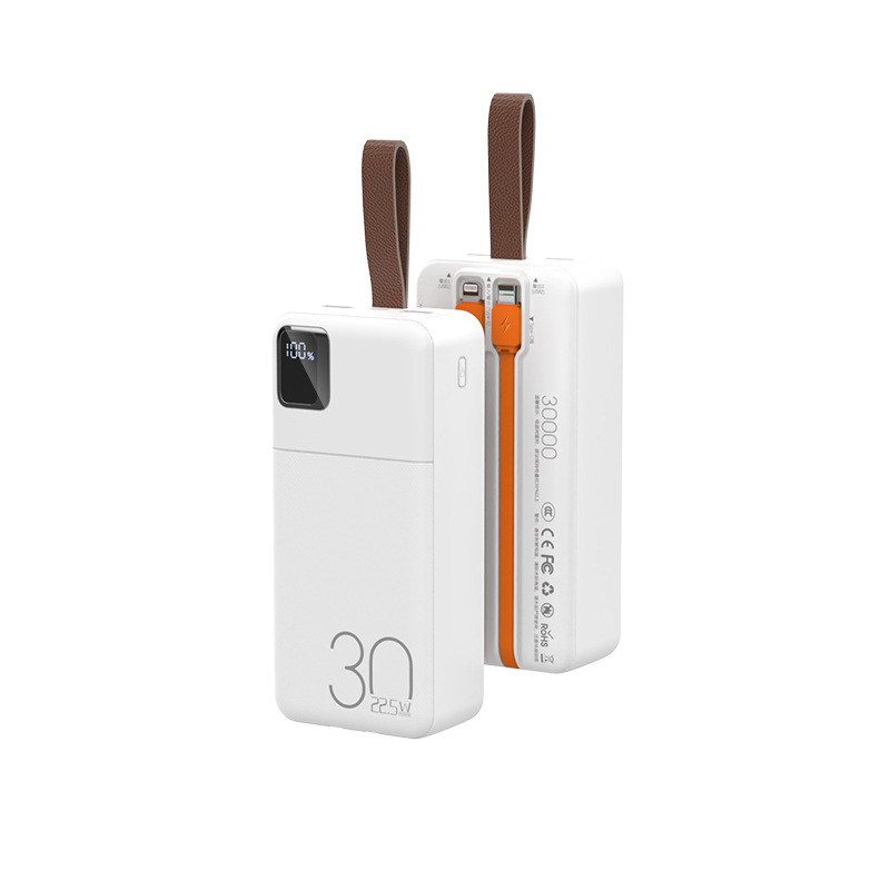 30000mAh power bank with 3C certification, dual cable support fast charging outdoor mobile power supply