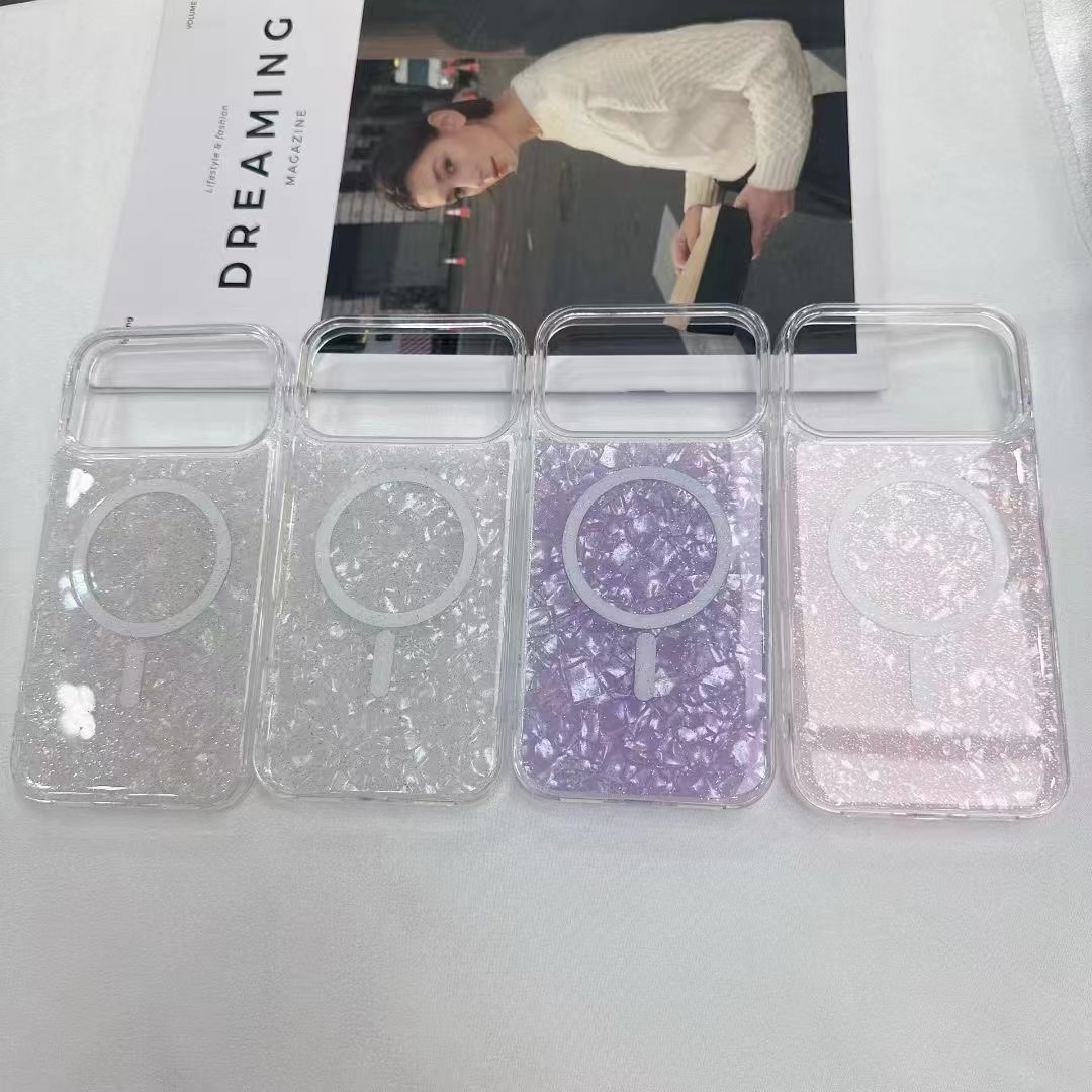 Applicable iPhone 17 Pro Max starry glitter phone case Apple 16 iridescent shell mist purple magnetic case