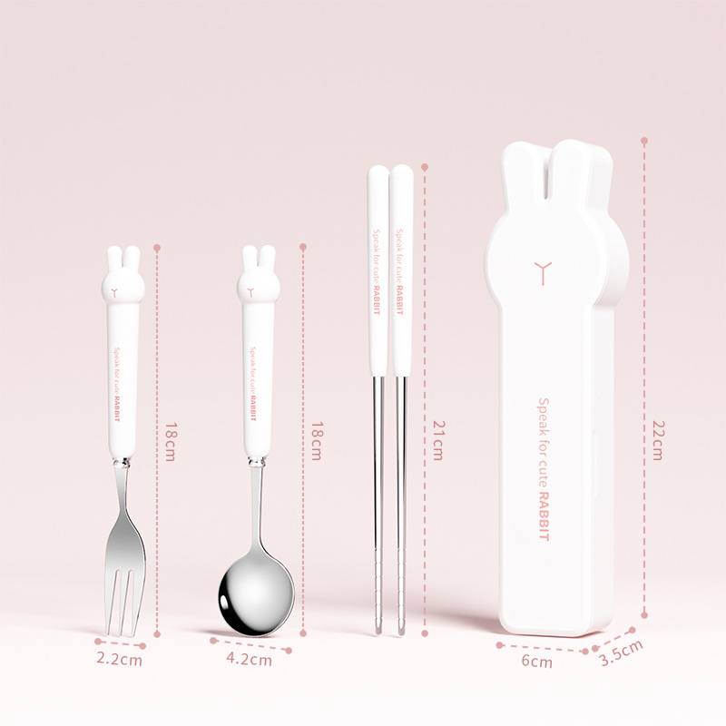 Stainless steel portable tableware three-piece set, student travel office worker cute chopsticks spoon fork set