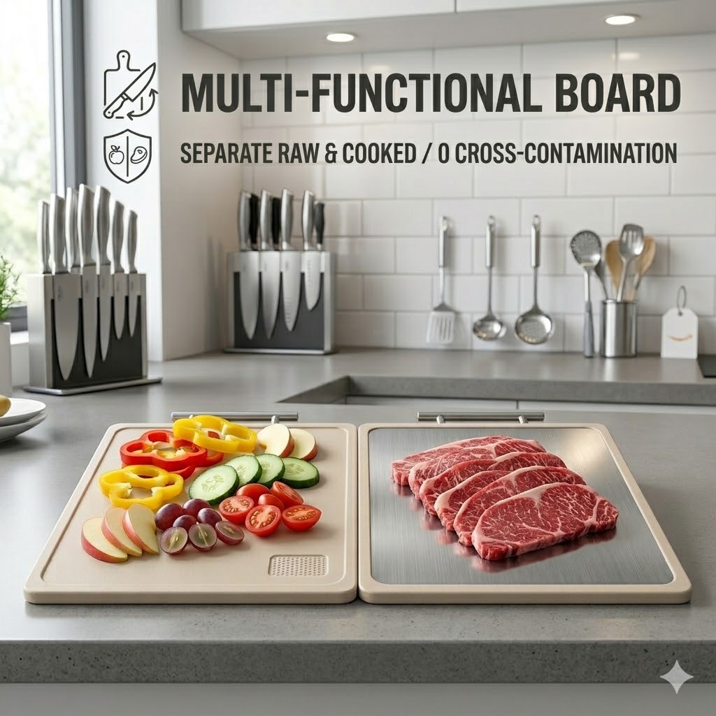 Household double-sided anti-slip anti-mold cutting board kitchen fruit cutting thickened portable antibacterial lip double-sided pure titanium cutting board
