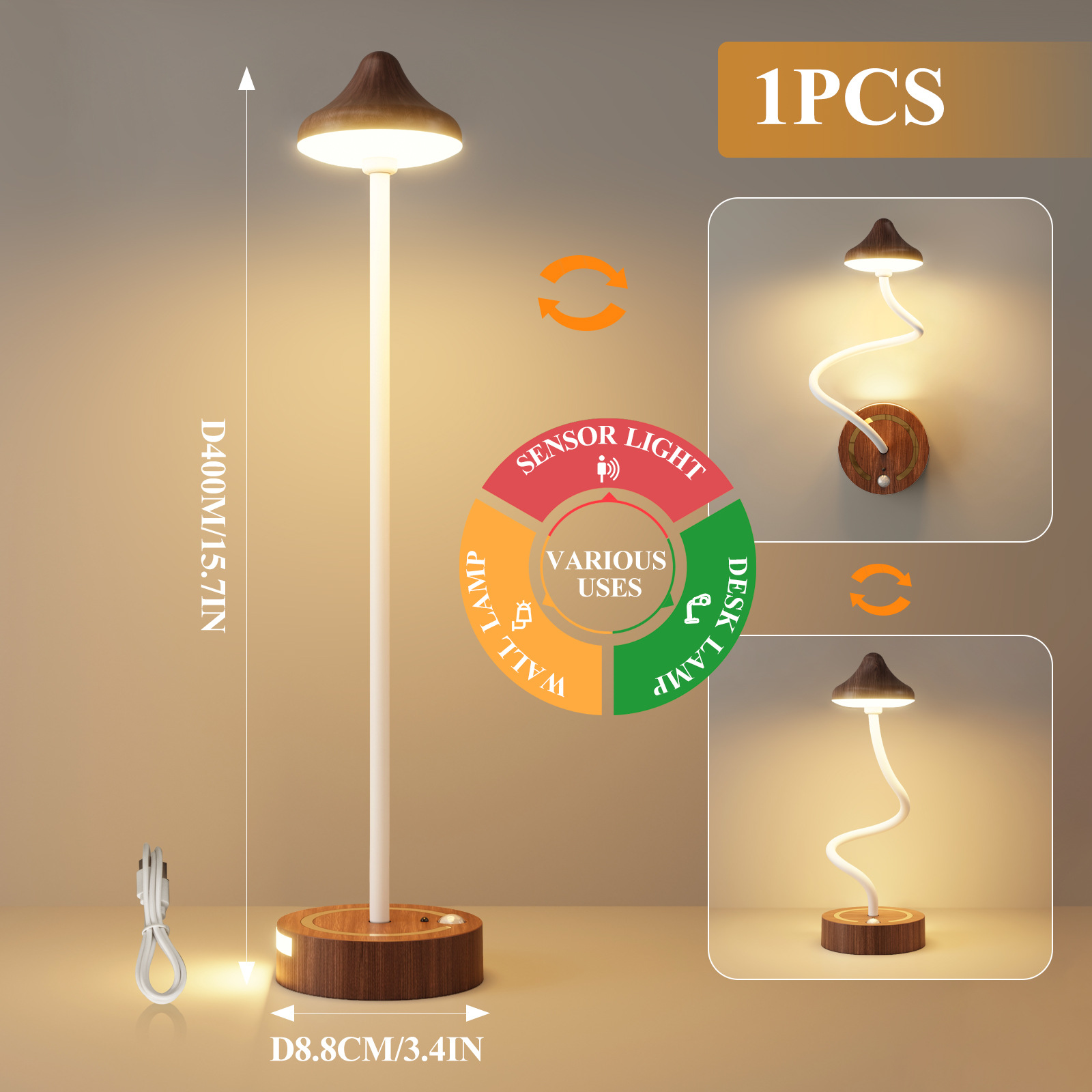 Bedroom Decorative Human Body Induction Table Lamp LED Touch Charging Hotel Desktop Atmosphere Walnut Table Lamp