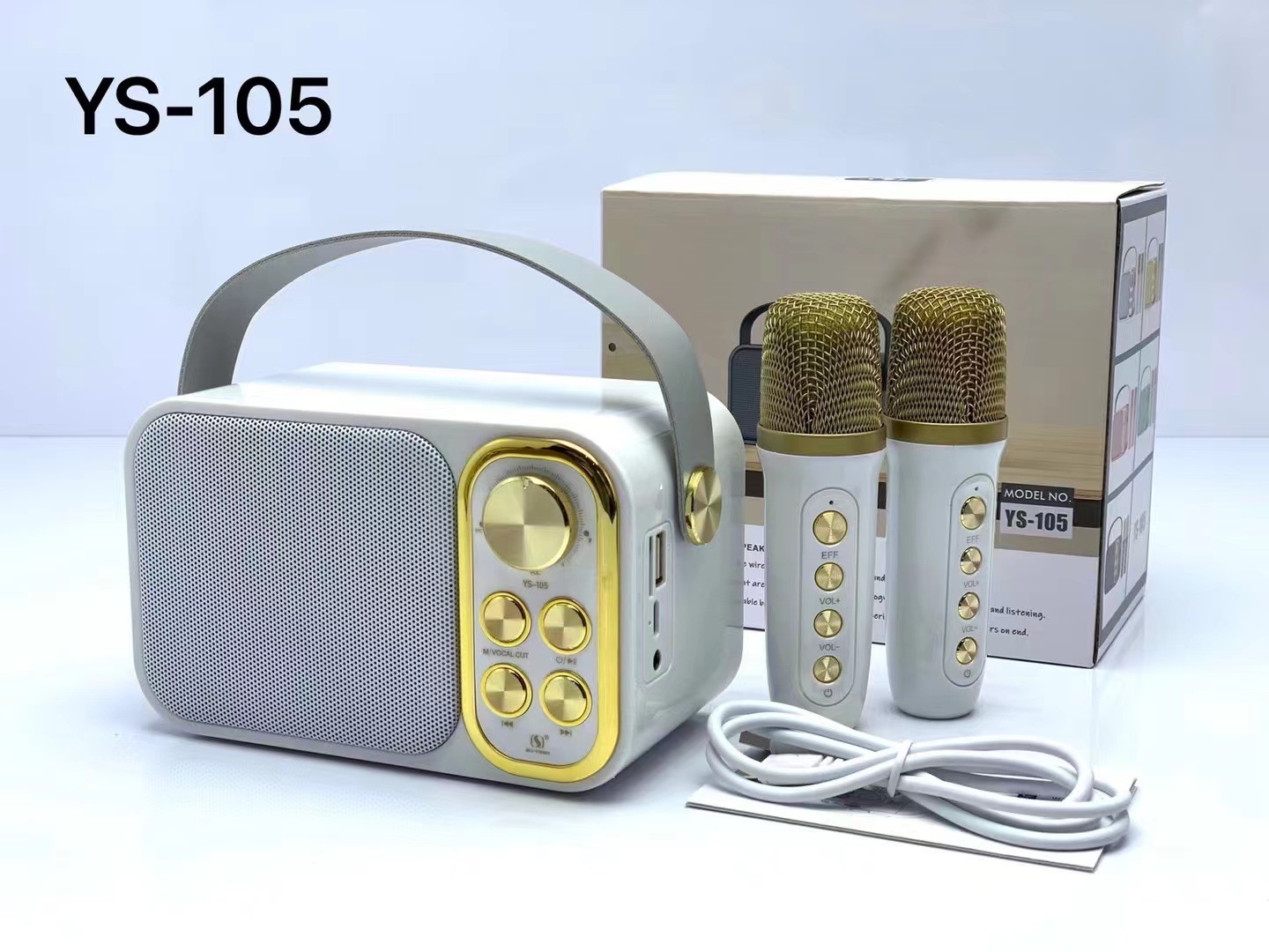 YS-105 Bluetooth Audio Dual Mic Home KTV Outdoor Karaoke Microphone Professional Children K Song Speaker