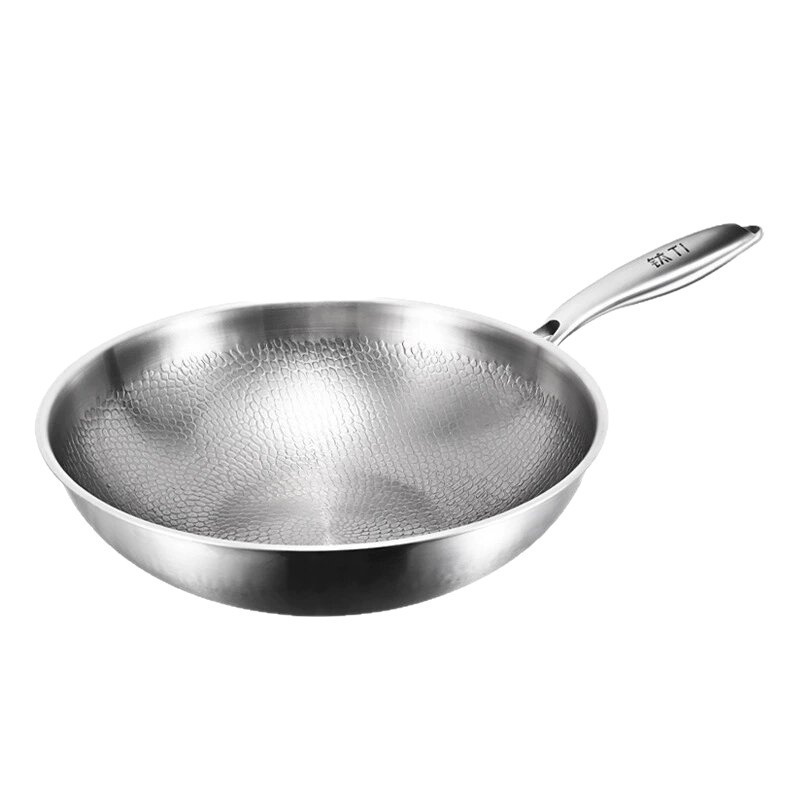 Titanium wok stainless steel stir-fry pan hammer pattern frying pan universal stove uncoated non-stick pan