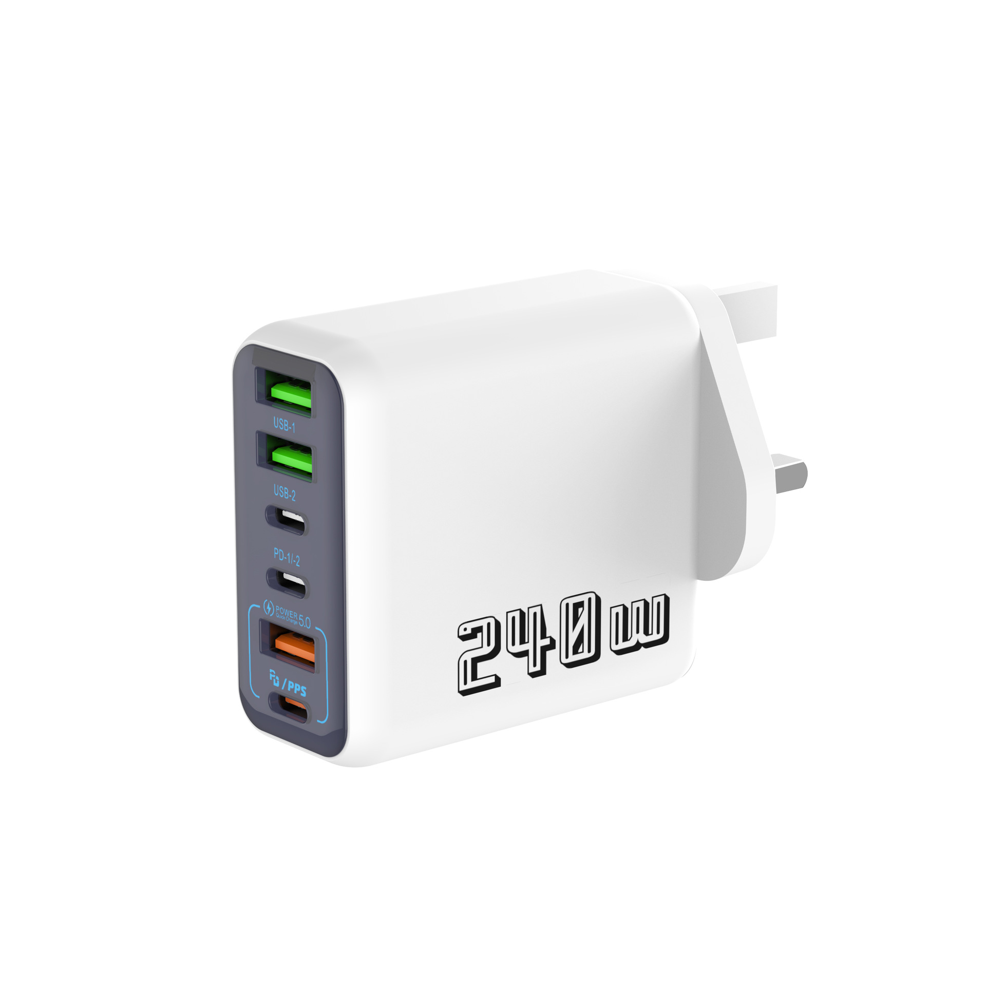 New 240W Multi-Port Charger PD Fast Charge qc3.0 Charging Head 3USB+3PD UK Plug 5V4A