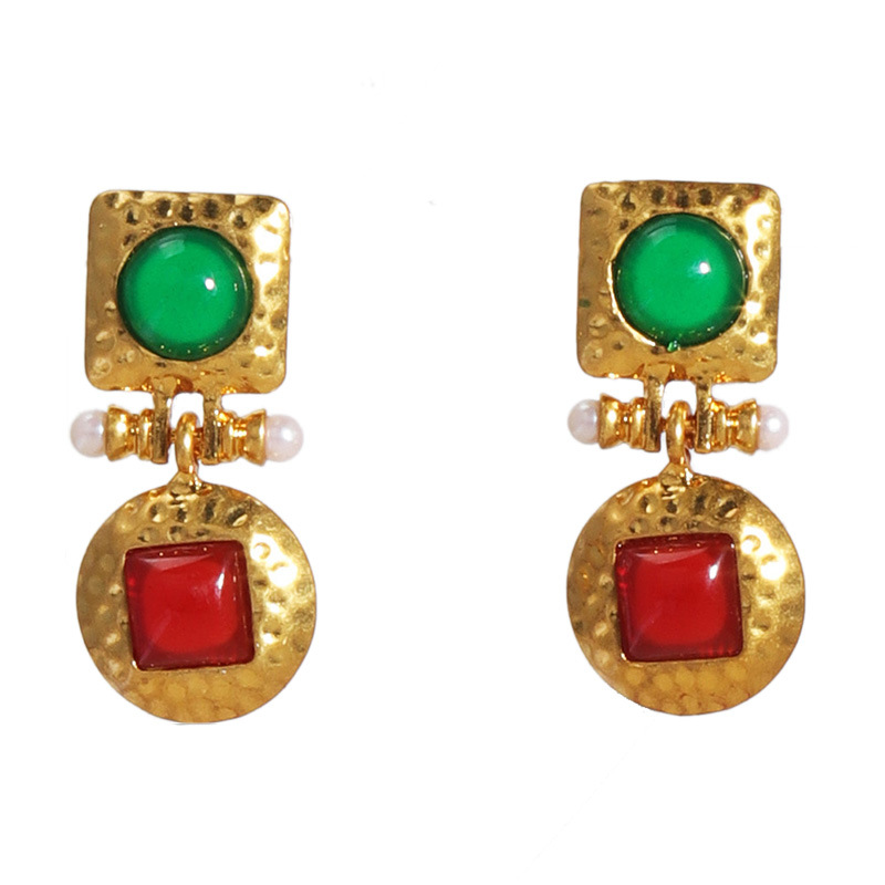 Wind Accessories Metal Texture Colorful Abalone Shell Stud Earrings Women