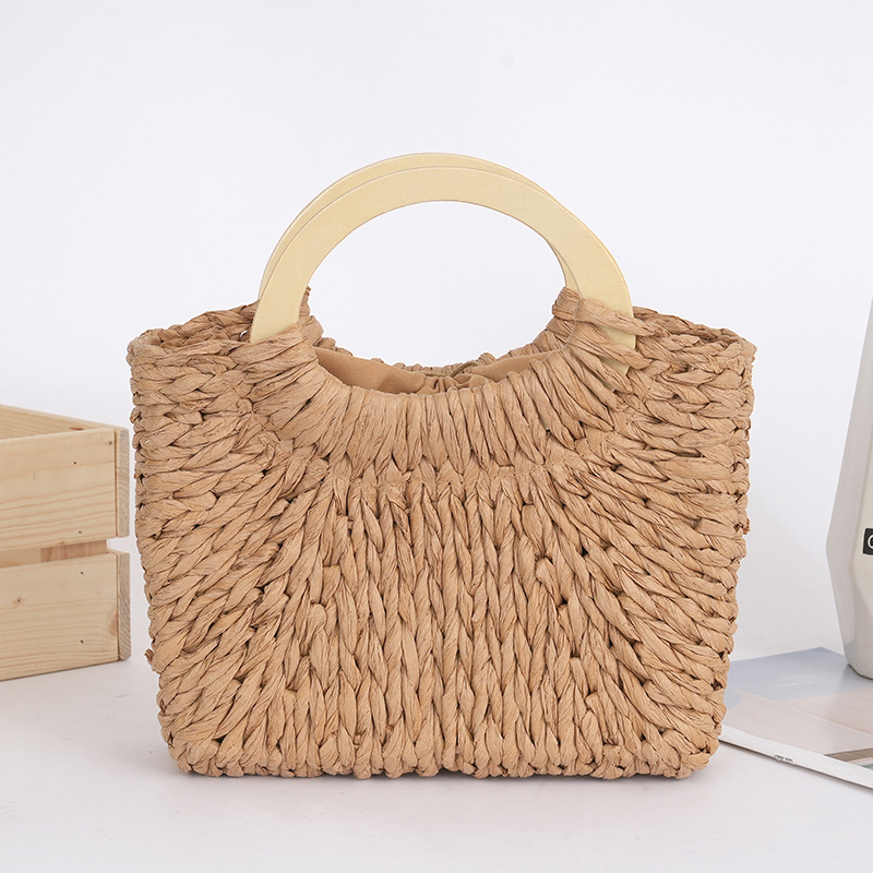 Niche Handheld Paper Rope Woven Bag Outing New Vacation Leisure Beach Bag Women's Handmade Basket Bag