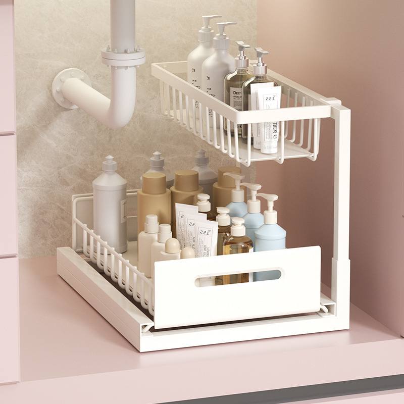 Multifunctional kitchen cabinet sink organizer rack countertop seasoning bottle storage rack pull-out drawer basket storage rack