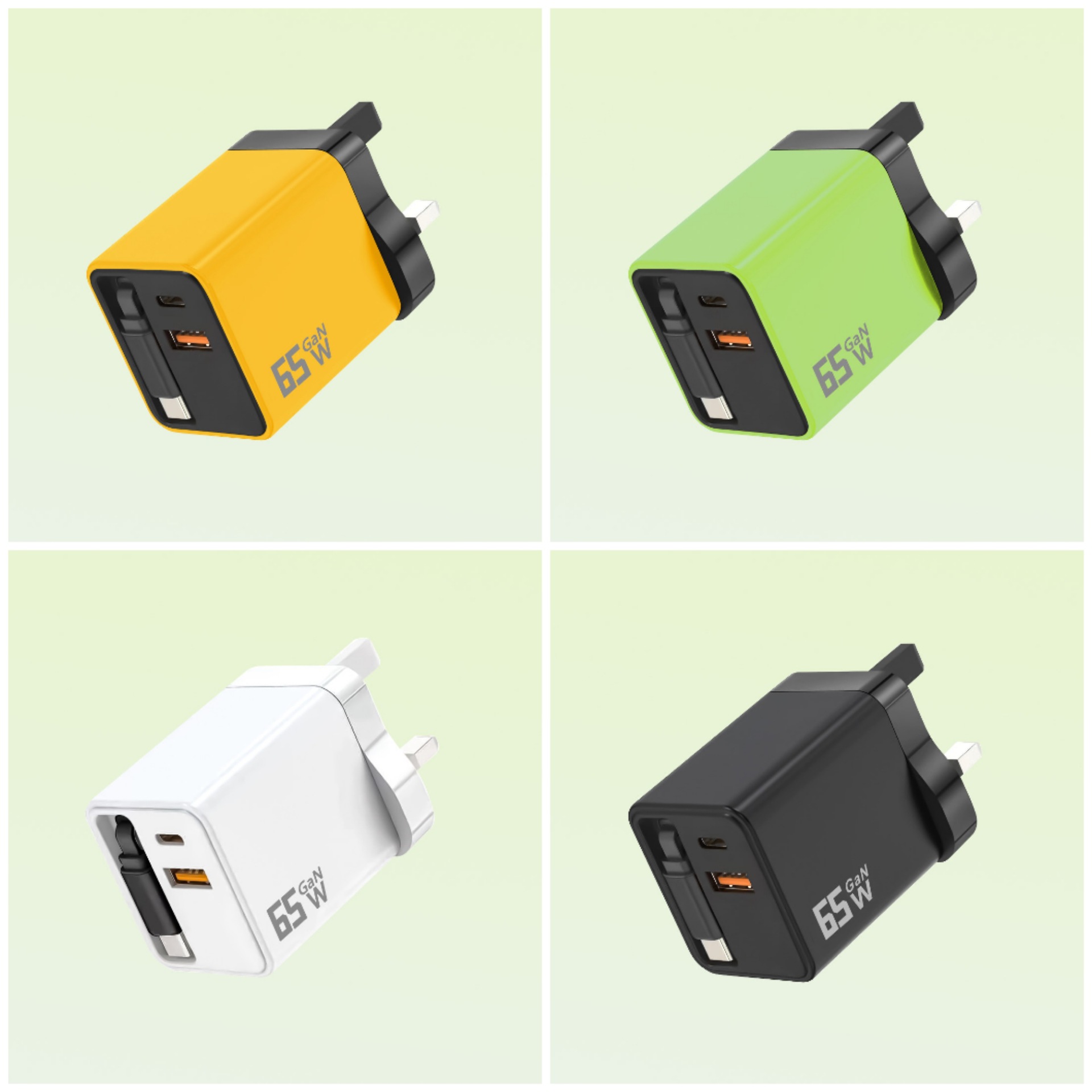 65W GaN retractable cable charger 3C certified dual port fast charger small batch