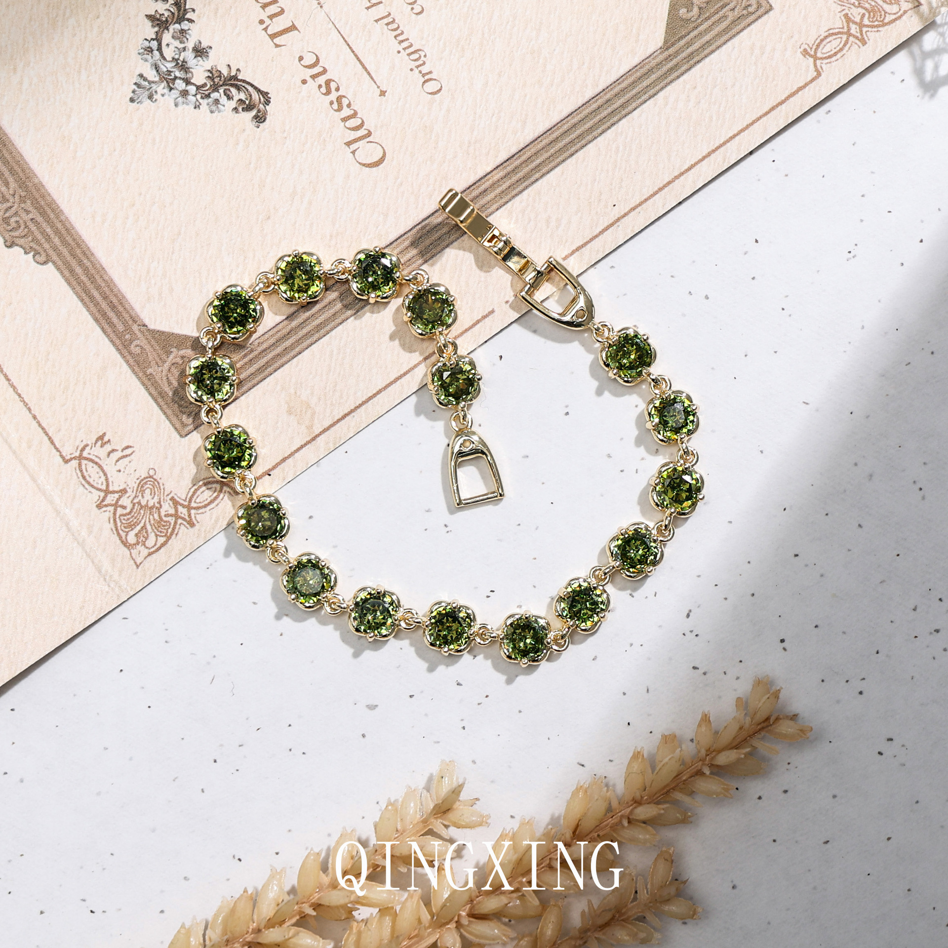 Green Peridot Bracelet AAA Zirconia Inlaid Forest Style Fresh Women's Accessory Hand Jewelry