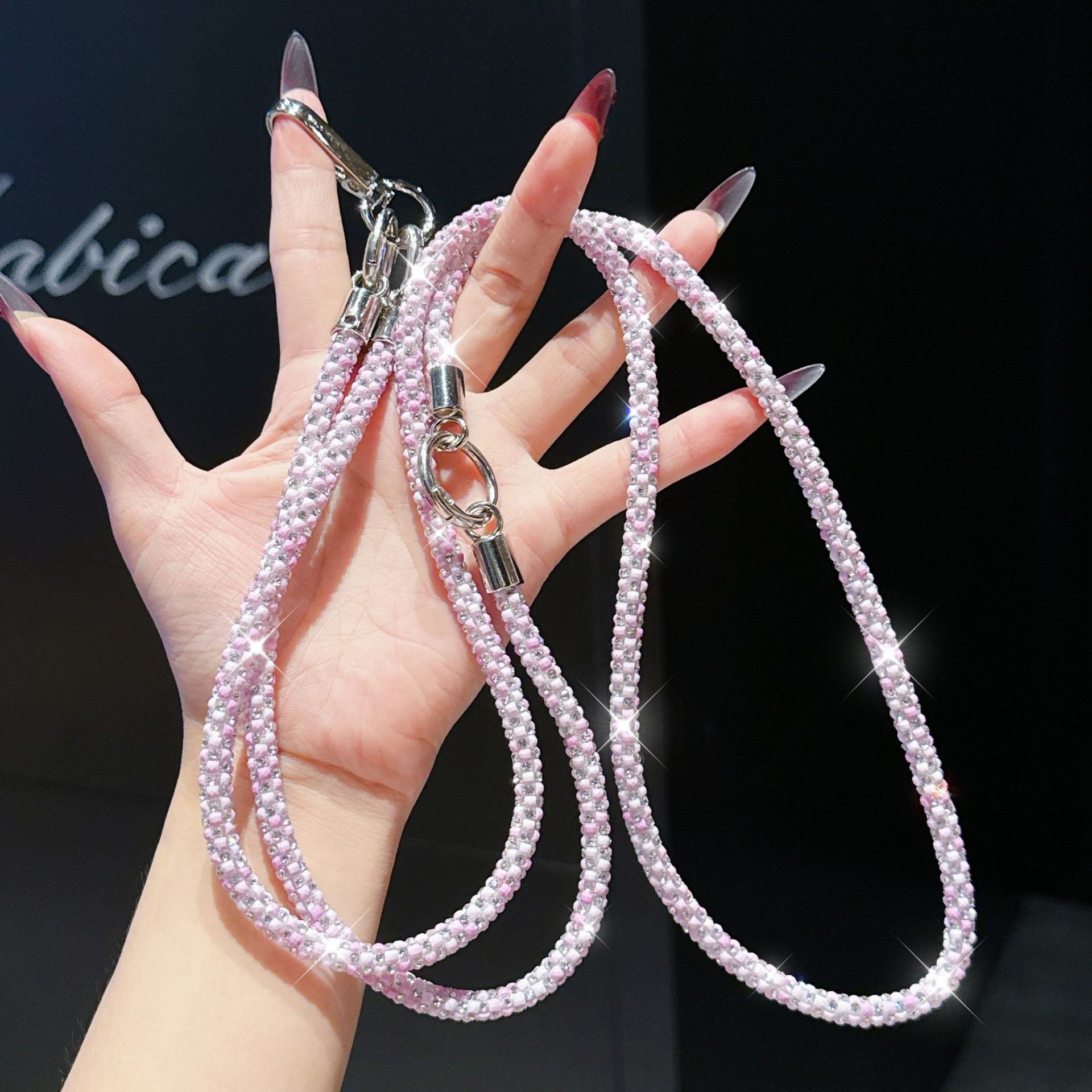 Mixed Colorful Diamond Multi-function Phone Lanyard Long Bag Crossbody Chain Badge Necklace Anti-loss Wrist Chain