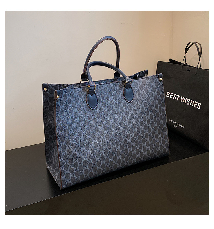 L large capacity women's shoulder bag large tote bag old flower letter tote bag PU commuting handbag women